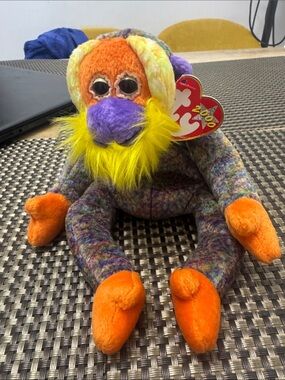 Ty Multicolor Plush Monkey with Orange Accents and Yellow Beard
